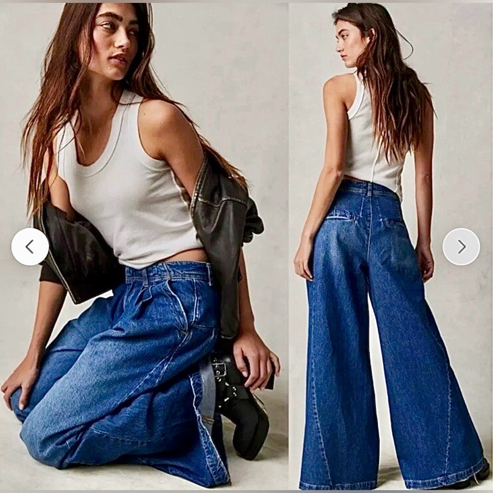 New We The Free Equinox Denim Trousers Sz 29 Color Blue MSRP $128 Free People